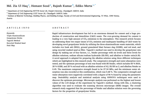 First Page of Taguchi-optimized triple-aluminosilicate geopolymer bricks with recycled sand: A sustainable construction solution